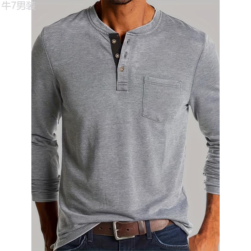 Stylish Plus Size Men's Comfy Long Sleeve Cotton Henley Shirt - Plus Size Henleys - Soft, Breathable, Relaxed Fit, Casual Top for Everyday Wear Collar Fabric