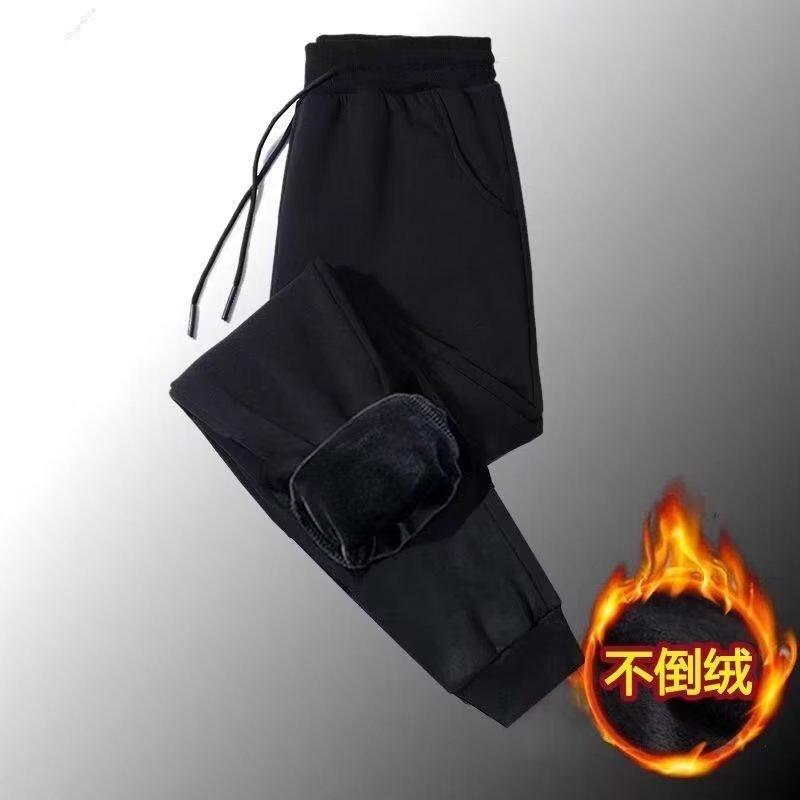 Youth Fleece Straight Casual Pants Men's Winter Warm Thickened All-Matching Sweatpants Student Loose Track Pants