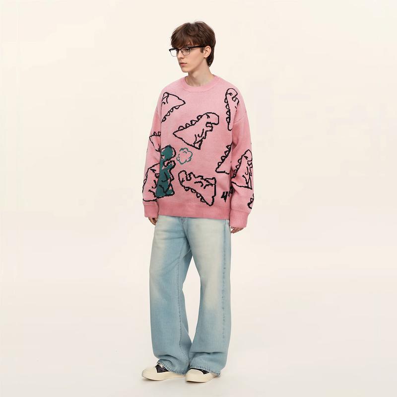 ANDREILEE Round Neck Longsleeves Loose unisex Dinosaur Sweater Men's Knitwear knitted sweater dinosaur sweatshirt unisex sweater halibut  sweater nirvana  sweater