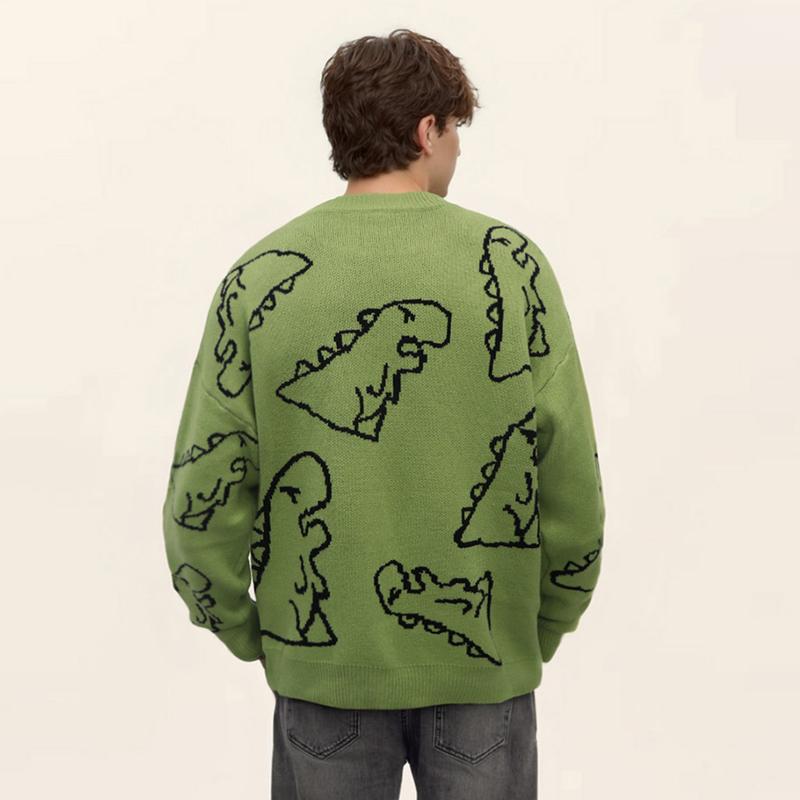 ANDREILEE Round Neck Longsleeves Loose unisex Dinosaur Sweater Men's Knitwear knitted sweater dinosaur sweatshirt unisex sweater halibut  sweater nirvana  sweater