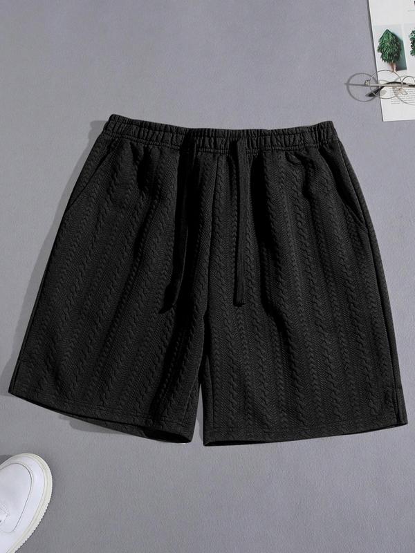 Men's Plain Textured Drawstring Waist Pocket Shorts, Regular Fit Casual Shorts, Men's Streetwear Bottoms for Summer