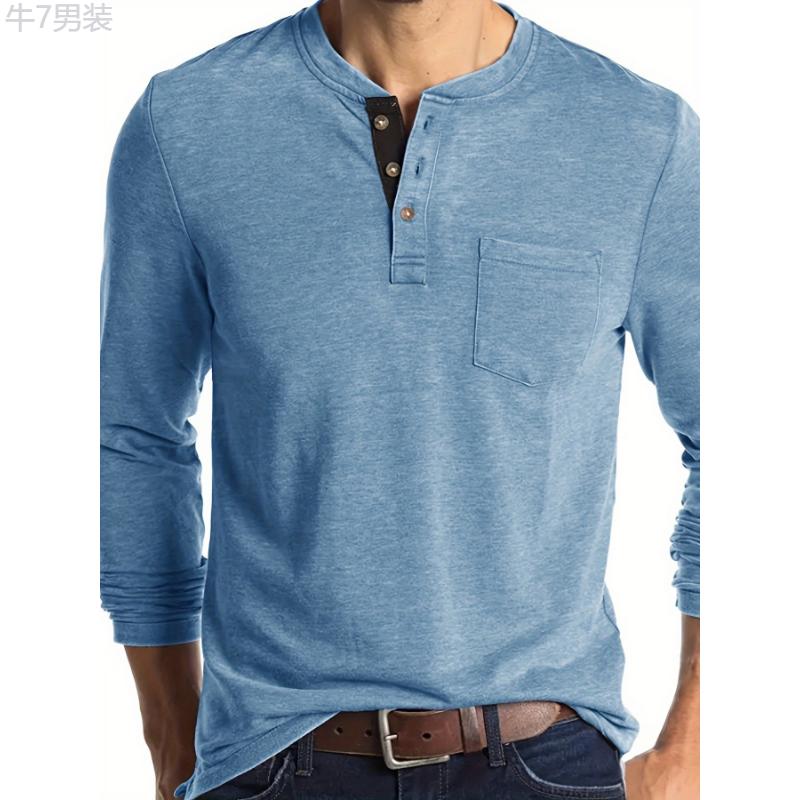 Stylish Plus Size Men's Comfy Long Sleeve Cotton Henley Shirt - Plus Size Henleys - Soft, Breathable, Relaxed Fit, Casual Top for Everyday Wear Collar Fabric