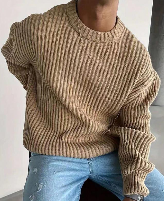 Men's Loose Casual High Quality Round Neck Knitted Sweater, Versatile Pullover For Autumn Winter