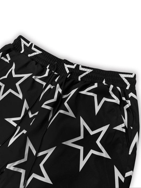 Men's All Over Star Print Drawstring Waist Straight Leg Pants, Casual Comfy Pocket Trousers for Daily Wear, Men's Bottoms for All Seasons