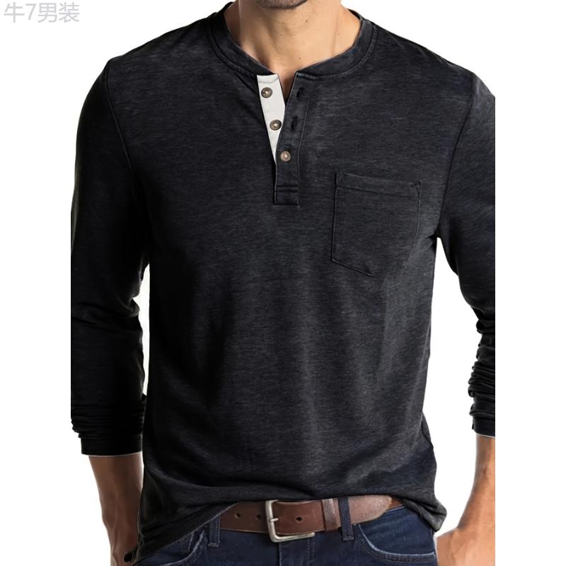 Stylish Plus Size Men's Comfy Long Sleeve Cotton Henley Shirt - Plus Size Henleys - Soft, Breathable, Relaxed Fit, Casual Top for Everyday Wear Collar Fabric