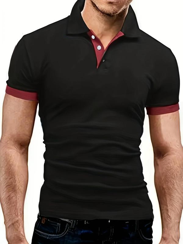 Men's Regular Fit Contrast Binding Short Sleeve Polo Shirt, Casual Breathable Top for Summer, Fashion Men's Clothes for Daily Wear