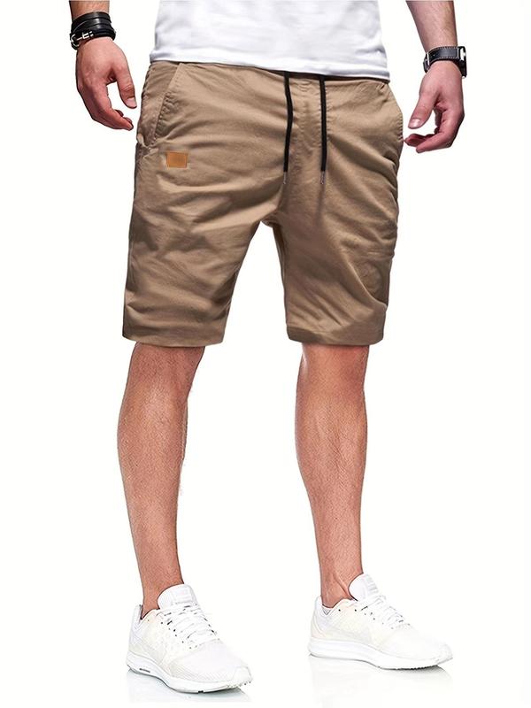 Men's Solid Patched Pocket Drawstring Waist Shorts, Casual Straight Leg Shorts for Summer Back To School, Men's Clothing, Woven Bottoms for Men, Boys Clothing