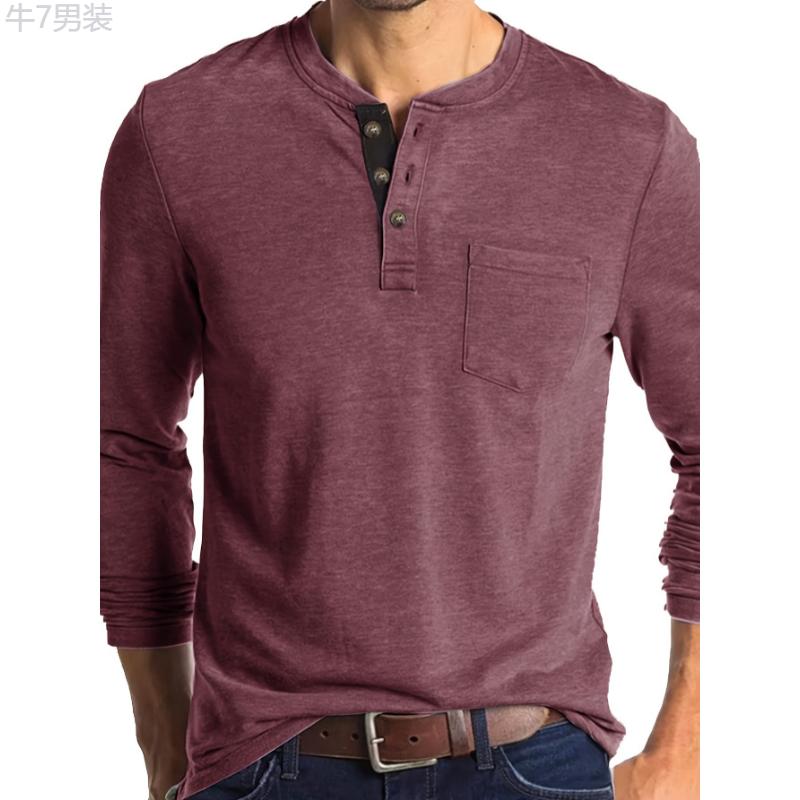 Stylish Plus Size Men's Comfy Long Sleeve Cotton Henley Shirt - Plus Size Henleys - Soft, Breathable, Relaxed Fit, Casual Top for Everyday Wear Collar Fabric