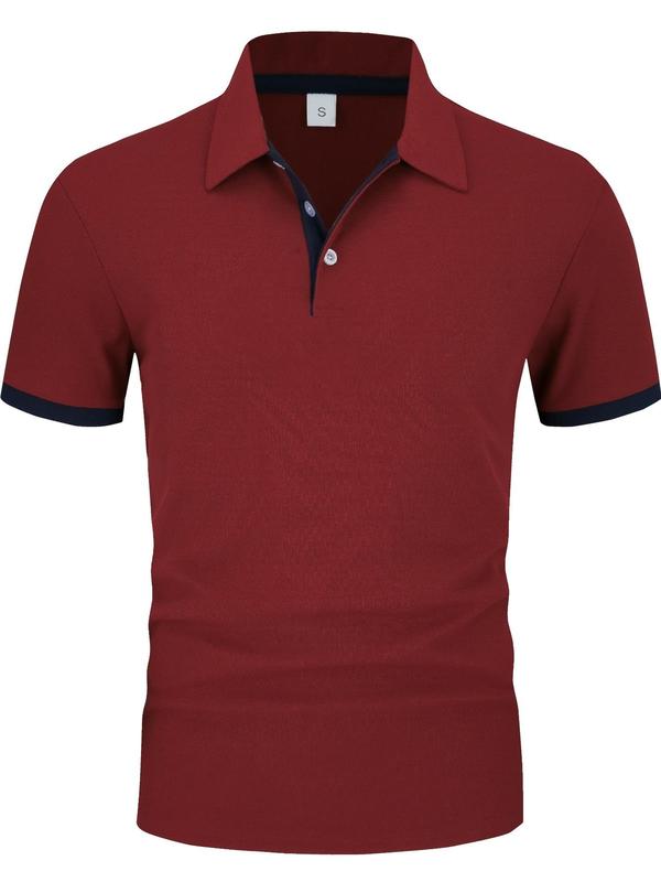 Men's Regular Fit Contrast Binding Short Sleeve Polo Shirt, Casual Breathable Top for Summer, Fashion Men's Clothes for Daily Wear