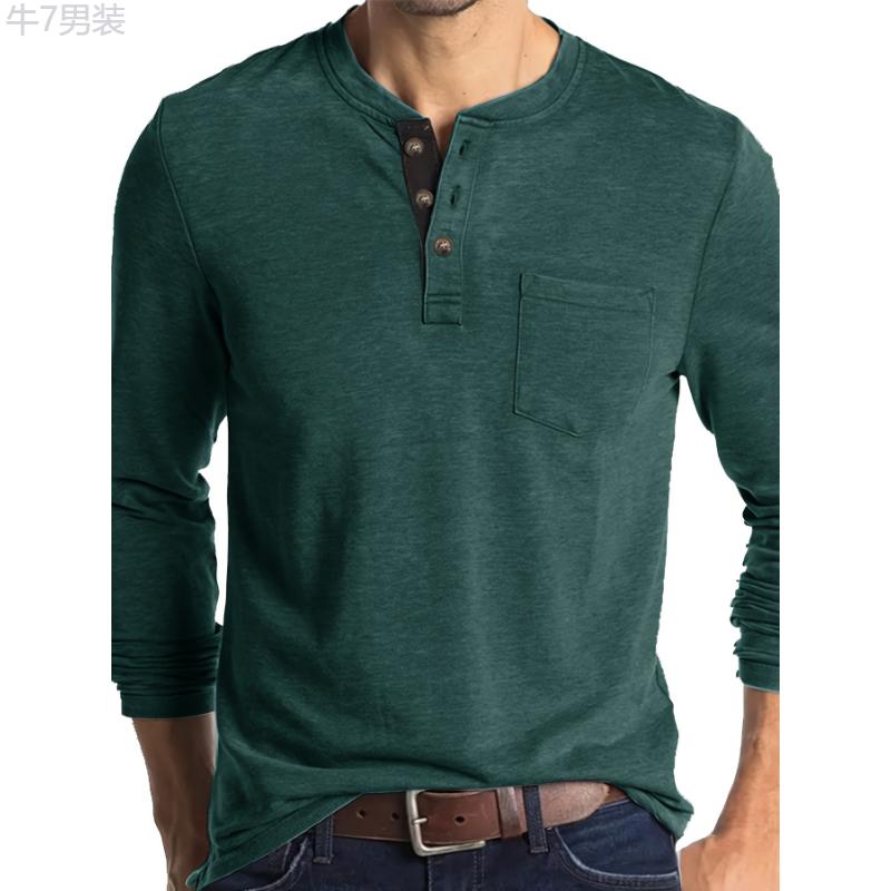 Stylish Plus Size Men's Comfy Long Sleeve Cotton Henley Shirt - Plus Size Henleys - Soft, Breathable, Relaxed Fit, Casual Top for Everyday Wear Collar Fabric