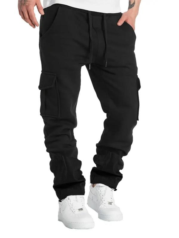 Men's Personalized Plain Pocket Drawstring Waist Straight Leg Sweatpants, Back To School Outfits, Loose Casual Street Pants, Summer Pants, Men's Trousers Bottoms for Daily Wear, Menswear