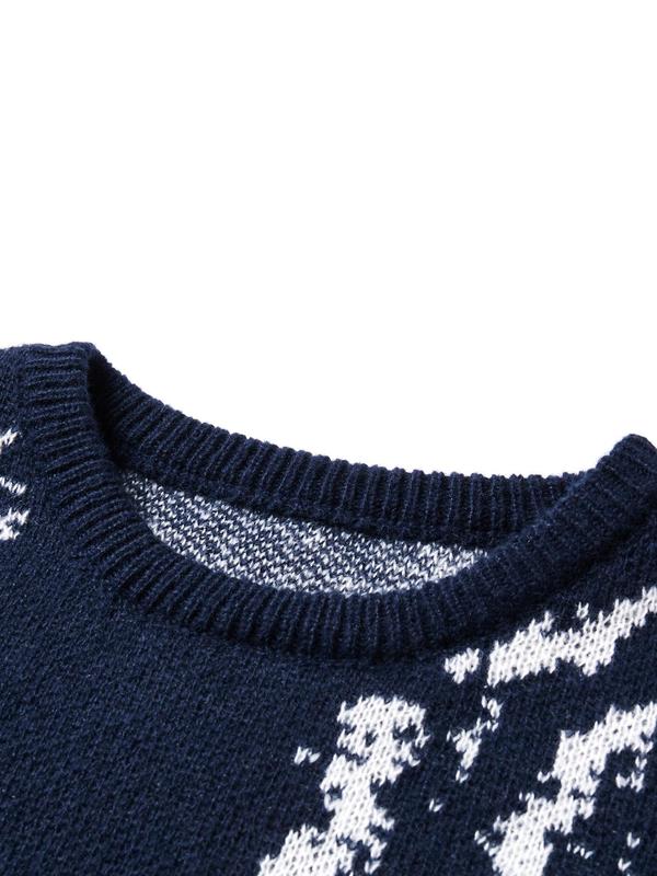 Men's Floral Print Drop Shoulder Sweater, Regular Fit Casual Soft Comfy Long Sleeve Round Neck Jumper for Fall & Winter, Fashion Men's Knitwear for Daily Wear