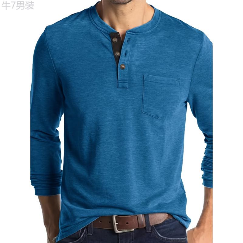 Stylish Plus Size Men's Comfy Long Sleeve Cotton Henley Shirt - Plus Size Henleys - Soft, Breathable, Relaxed Fit, Casual Top for Everyday Wear Collar Fabric