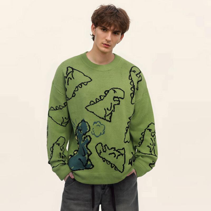 ANDREILEE Round Neck Longsleeves Loose unisex Dinosaur Sweater Men's Knitwear knitted sweater dinosaur sweatshirt unisex sweater halibut  sweater nirvana  sweater