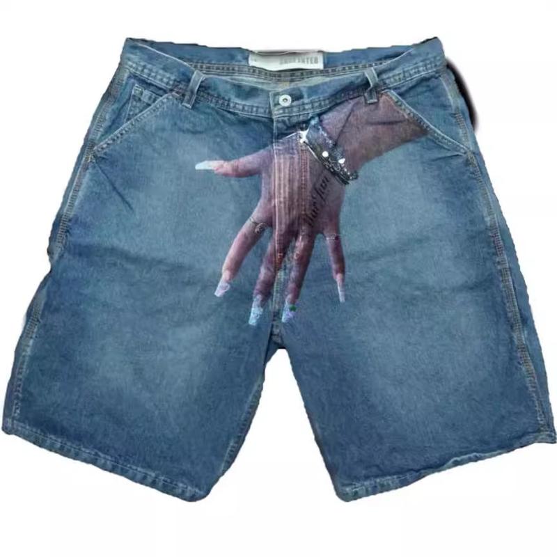 Hip Hop Trend Pattern Printed Denim Shorts Men's High Street Fashion Brand Couple Casual Shorts