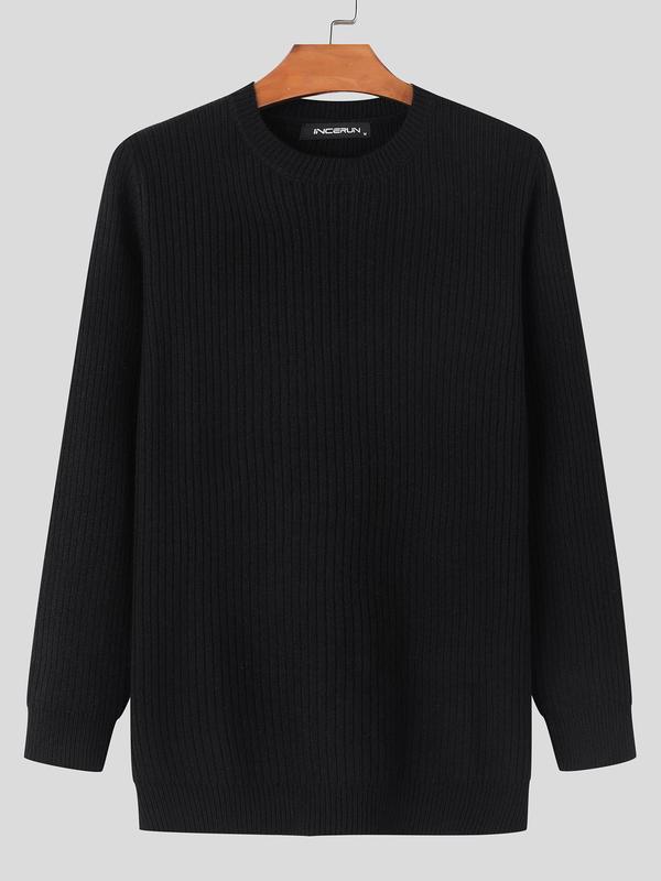 Men's Solid Round Neck Sweater, Slim Casual Long Sleeve Crew Neck Jumper for Fall & Winter, Fashion Men's Knitwear for Daily Wear