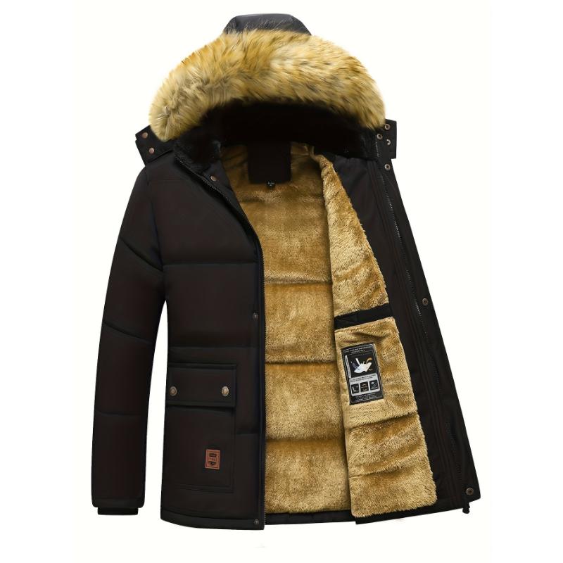 Men's Zippered Thick Plush Lined Jacket With Removable Hood For Warm And Casual Outdoor Wear In Winter