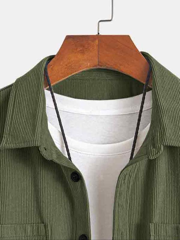 Men's Solid Button Front Pocket   Shirt, Regular Fit Casual Long Sleeve Collared Top for Fall & Winter, Men's Clothes for Daily Wear