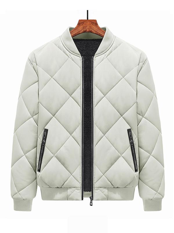 Men's Plain Thermal Lined Zip Up Puffer Padded Jacket, Casual Warm Long Sleeve Mock Neck Coat for Fall & Winter, Thicker Outerwear, Going Out Outfit Winter Jacket