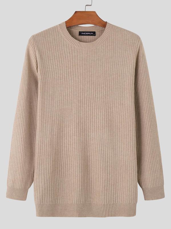 Men's Solid Round Neck Sweater, Slim Casual Long Sleeve Crew Neck Jumper for Fall & Winter, Fashion Men's Knitwear for Daily Wear