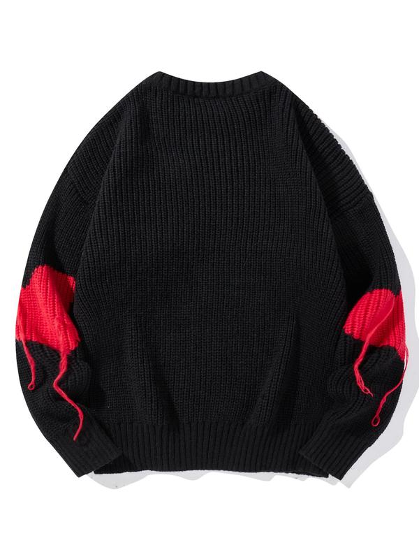 Men's Heart Print Round Neck Sweater, Regular Fit Casual Long Sleeve Crew Neck Jumper for Fall & Winter, Fashion Men's Knitwear for Daily Wear, Fall Sweaters, Long Sleeve Tops, Winter Outfits 2024, Vintage Clothing