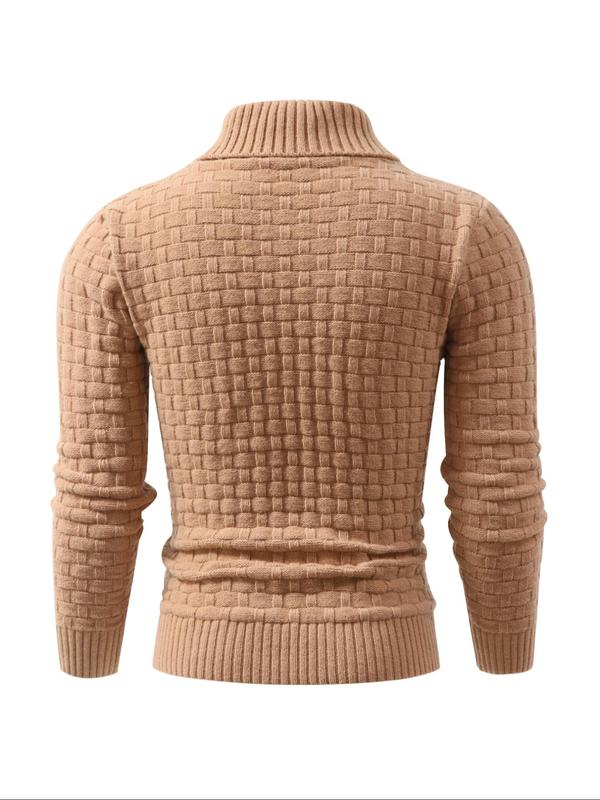 Men's Solid Waffle Knit Double Button Pullover, Casual Long Sleeve Collared Jumper for Fall & Winter, Men's Knitwear for Daily Wear