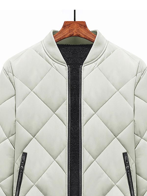 Men's Plain Thermal Lined Zip Up Puffer Padded Jacket, Casual Warm Long Sleeve Mock Neck Coat for Fall & Winter, Thicker Outerwear, Going Out Outfit Winter Jacket