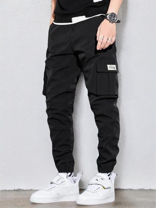 Men's Letter Patched Pocket Cargo Pants, Stylish Loose Drawstring Trousers, Drippy Outfits, Going Out Outfit, 2000s Pants, Menswear Clothing, Men's Clothing Outfits