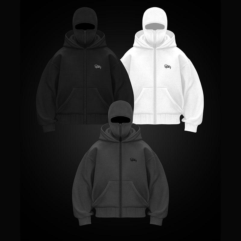 Ninja Hoodie with Concealed Face, Streetwear Double Hood Unique Design Pullover, Unisex Loose Fit, New Autumn Winter Y2K Style Hoodie Menswear Sweatshirts