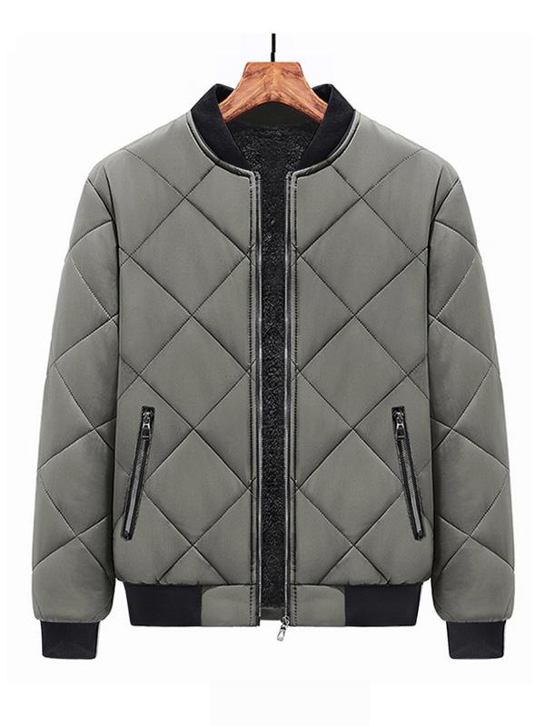 Men's Plain Thermal Lined Zip Up Puffer Padded Jacket, Casual Warm Long Sleeve Mock Neck Coat for Fall & Winter, Thicker Outerwear, Going Out Outfit Winter Jacket