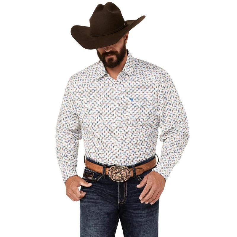 Rodeo Men's Clothing Southwestern Geo Print Long Sleeve Pearl Snap Western Shirt - Ps100l-166