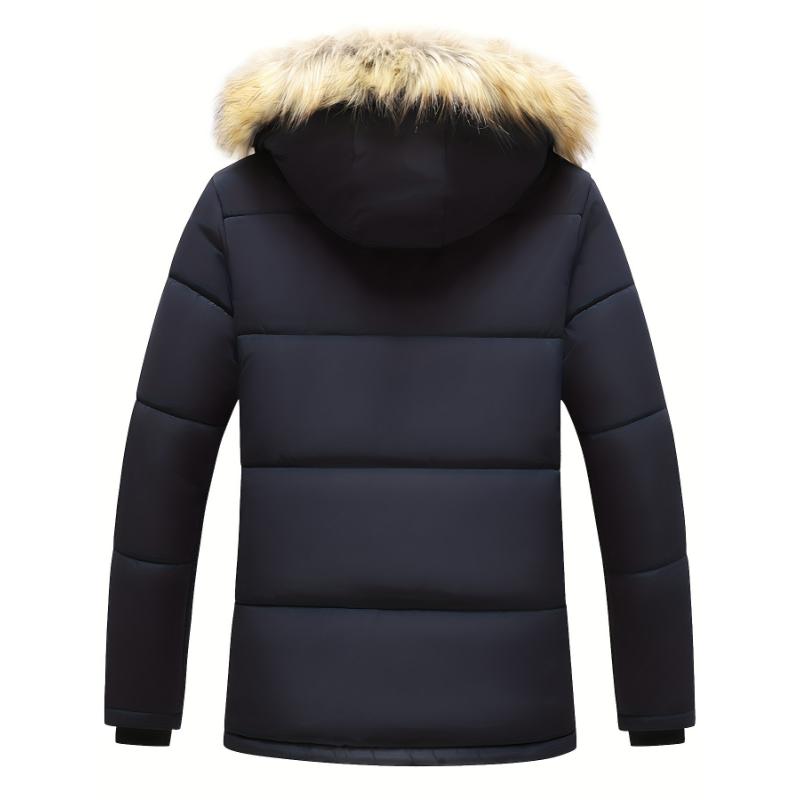 Men's Zippered Thick Plush Lined Jacket With Removable Hood For Warm And Casual Outdoor Wear In Winter