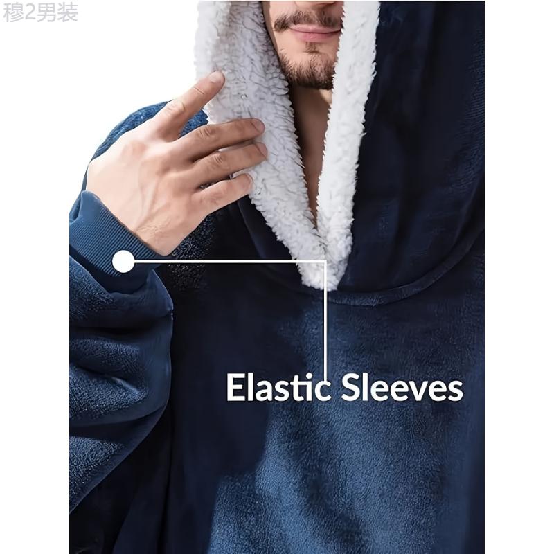 Cozy Flannel Hooded Robe for Men - Soft, Breathable, Skin-Friendly Loungewear with Pockets - Perfect for After Bath Relaxation Menswear Collar