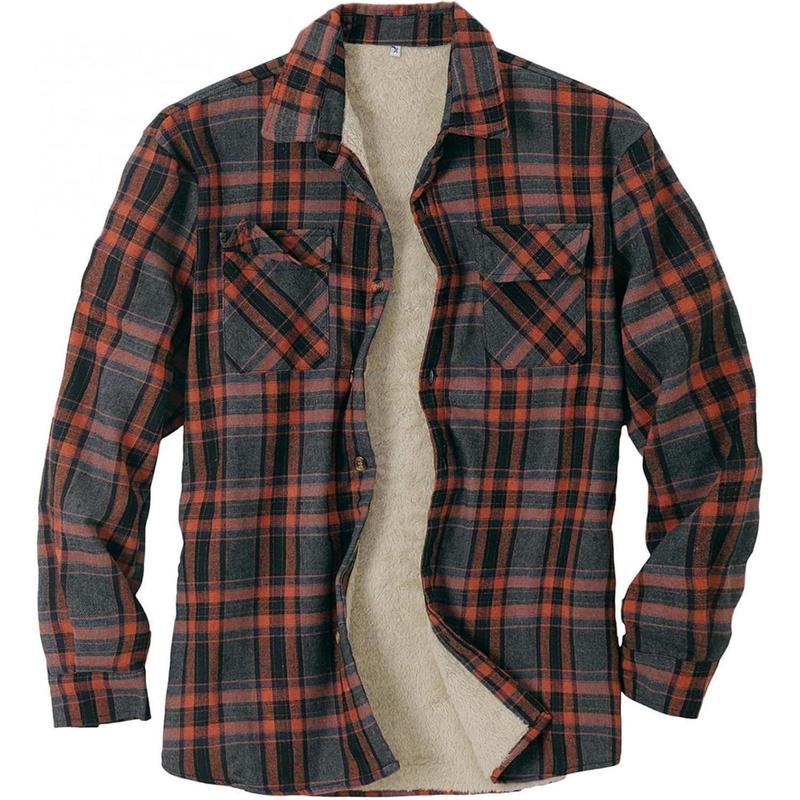 Mens Sherpa Fleece Lined Flannel Shirt Jacket Long Sleeve Button Down Plaid Winter Jacket