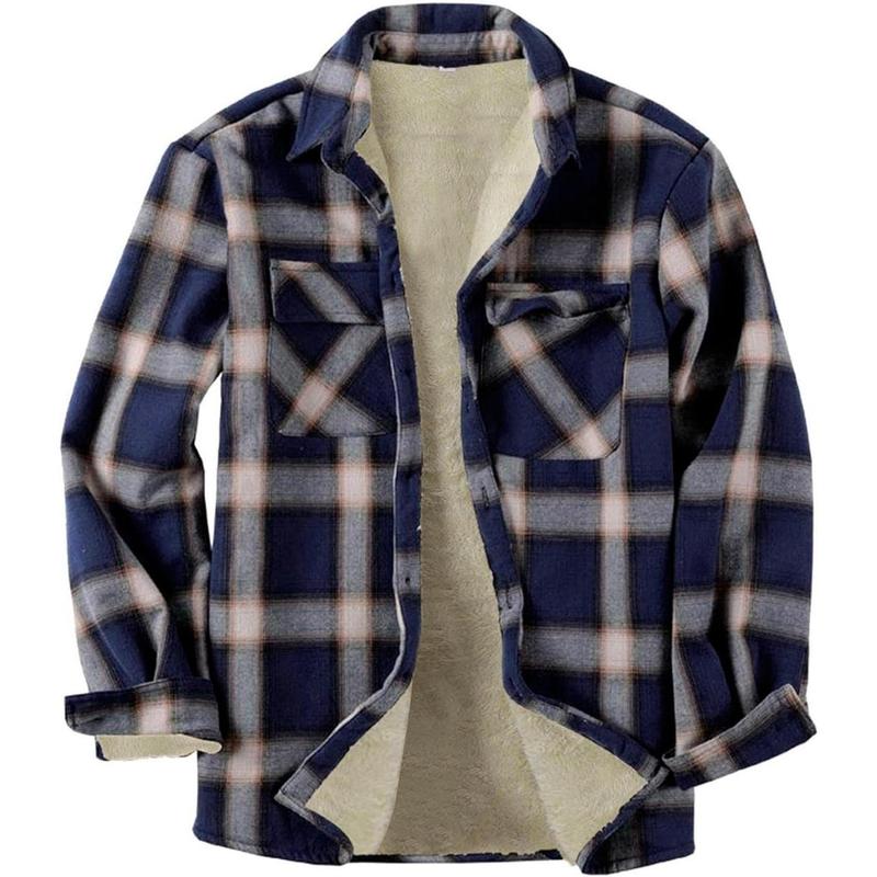 Mens Sherpa Fleece Lined Flannel Shirt Jacket Long Sleeve Button Down Plaid Winter Jacket