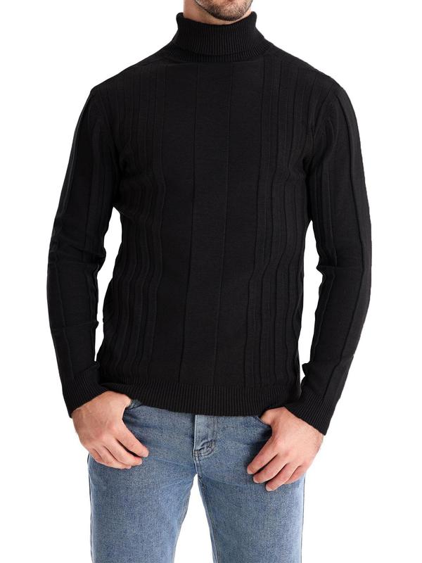 Men's Solid Textured Turtleneck Sweater, Slim Casual Long Sleeve Jumper for Spring & Fall, Fashion Men's Knitwear for Daily Wear