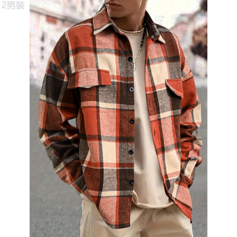 Stylish Plaid Long Sleeve Shirt for Men - Chic Button-Up Design, Retro Casual Style, Soft Fabric, Relaxed Fit, Versatile for Daily Wear - Perfect for Autumn and Winter Collar Menswear lapel shirt casual kurta