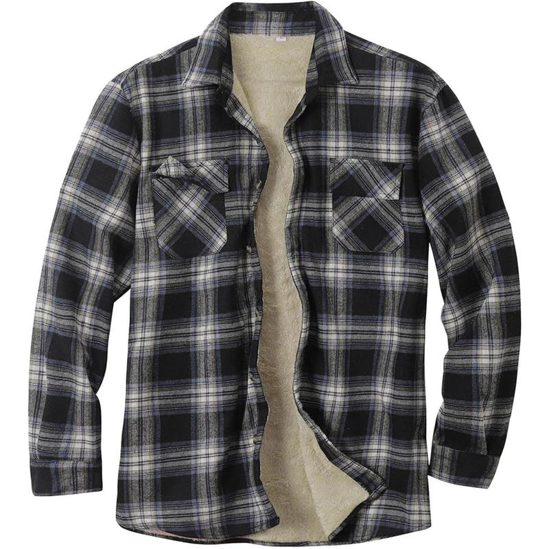 Mens Sherpa Fleece Lined Flannel Shirt Jacket Long Sleeve Button Down Plaid Winter Jacket