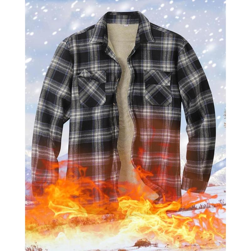 Mens Sherpa Fleece Lined Flannel Shirt Jacket Long Sleeve Button Down Plaid Winter Jacket