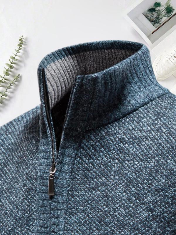 Men's Regular Fit Solid Stand Collar Pullover, Casual Long Sleeve Jumper for Fall & Winter, Men's Knitwear for Daily Wear