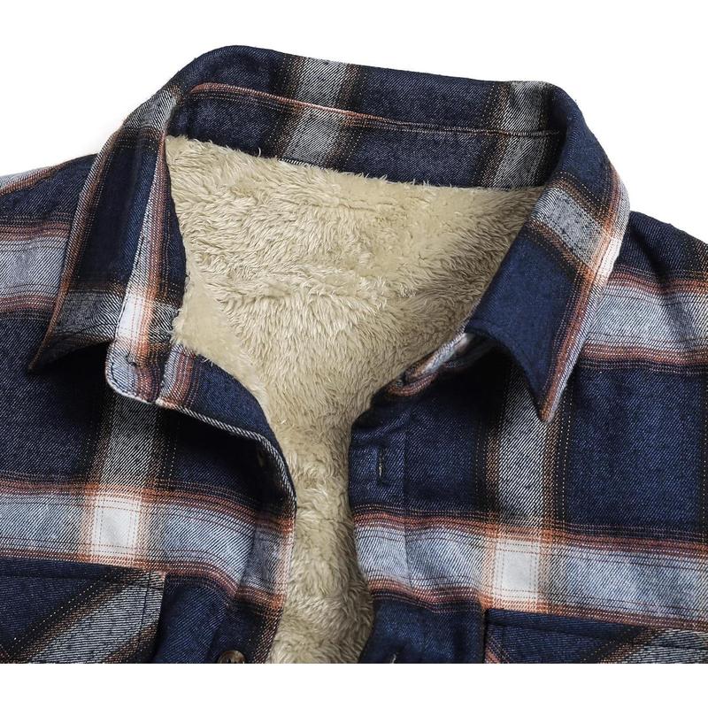 Mens Sherpa Fleece Lined Flannel Shirt Jacket Long Sleeve Button Down Plaid Winter Jacket