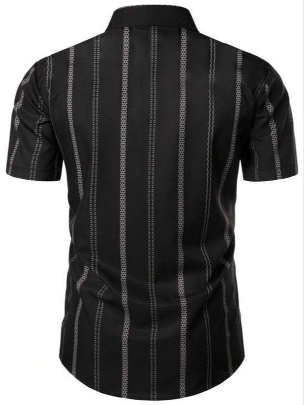 Men's Striped Print Button Front Shirt, Summer Clothes Regular Fit Casual Short Sleeve Collared Top For Summer, Men's Clothes For Daily Wear