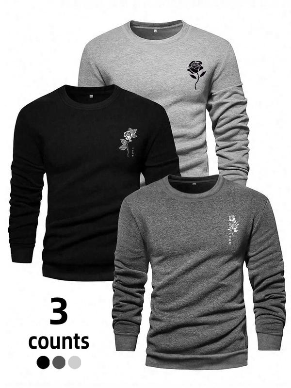 Men's Solid Long Sleeve Tee, Casual Comfy Round Neck T-shirt for Fall & Winter, Men's Top for Daily Wear Crew Necks