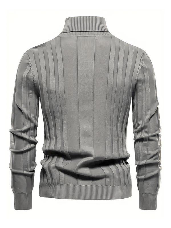 Men's Solid Textured Turtleneck Sweater, Slim Casual Long Sleeve Jumper for Spring & Fall, Fashion Men's Knitwear for Daily Wear