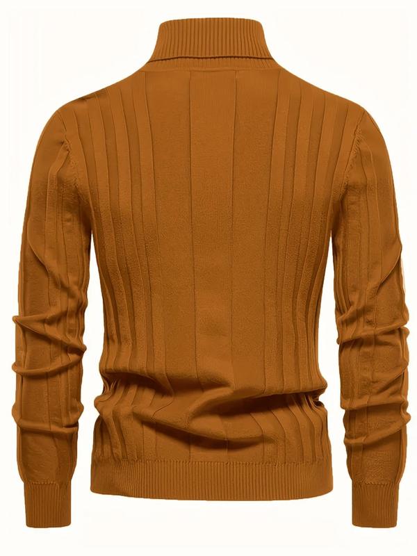 Men's Solid Textured Turtleneck Sweater, Slim Casual Long Sleeve Jumper for Spring & Fall, Fashion Men's Knitwear for Daily Wear