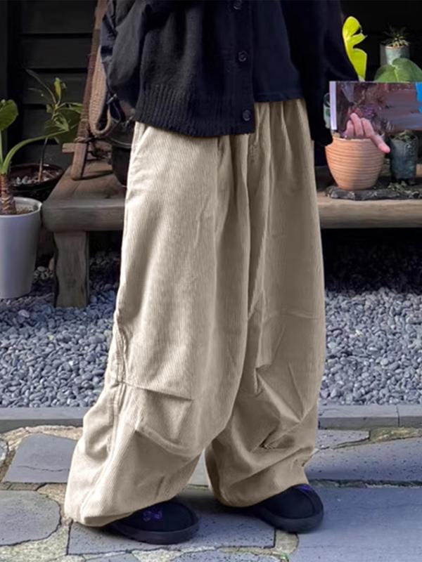 Men's Solid Pocket Wide Leg Pants, Street Fashion Elastic Waist Comfy Trousers for Daily Outdoor Wear, Mens Loose Bottoms for All Seasons