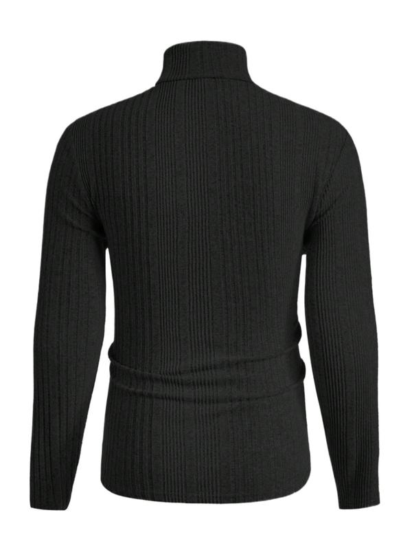 Men's Solid Turtle Neck Ribbed Knit Sweater, Regular Fit Casual Long Sleeve Pullover Jumper for Fall & Winter, Men's Knitwear for Daily Wear