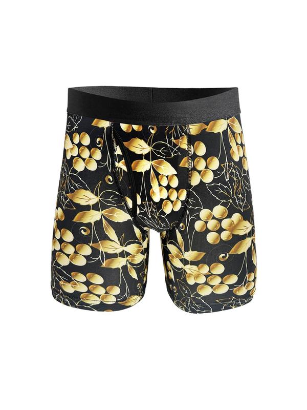 Men's Baroque Print Tape Boxer Brief, Casual Comfy Breathable Floral Print Boxer Brief, Underwear for All Seasons