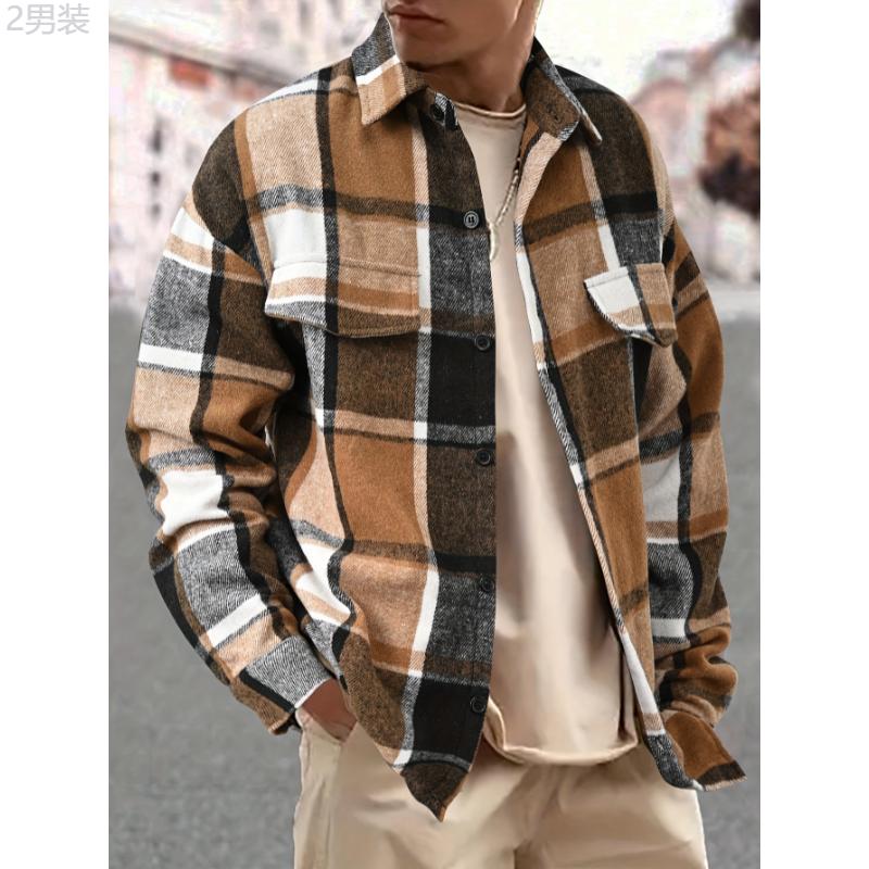 Stylish Plaid Long Sleeve Shirt for Men - Chic Button-Up Design, Retro Casual Style, Soft Fabric, Relaxed Fit, Versatile for Daily Wear - Perfect for Autumn and Winter Collar Menswear lapel shirt casual kurta