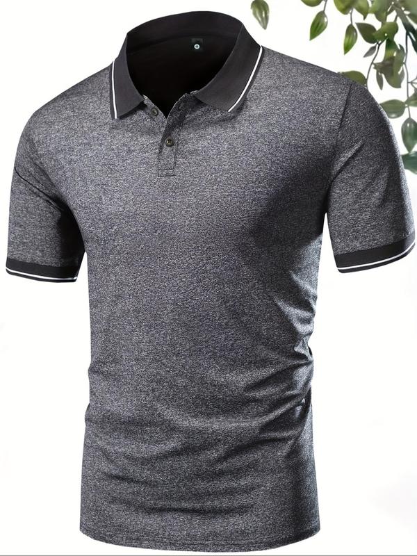 Men's Striped Print Short Sleeve Polo Shirt, Regular Fit Casual Business Half Placket Button Front Top, Summer Outfits, Polo Shirts Men, Fashion Men's Streetwear for Daily Wear